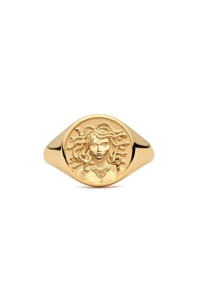 Awe Inspired Medusa Signet Ring In Gold Vermeil