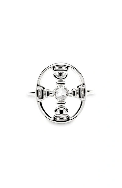 Awe Inspired White Sapphire Compass Ring In Sterling Silver