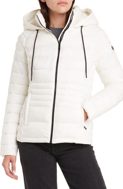 Michael Kors Lightweight Hooded Puffer Jacket In Bone