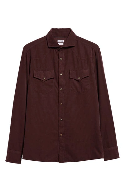 Brunello Cucinelli Easy Fit Cotton Corduroy Western Shirt In Purple