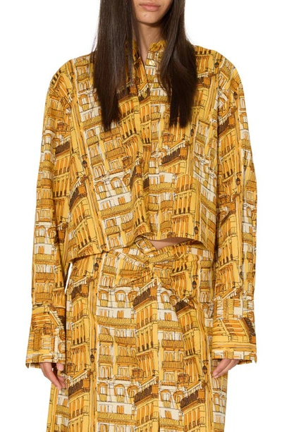 Something New Victoria Print Crop Button-up Shirt In Butterscotch Aop Vic