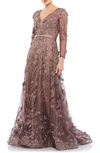 Mac Duggal Women's Sequined Long-sleeve Gown In Chocolate