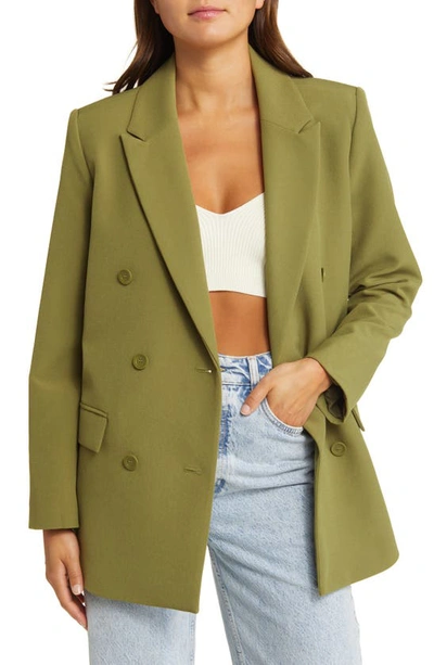 Open Edit Oversize Double Breasted Blazer In Olive Sphagnum