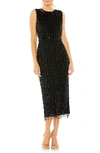 Mac Duggal Embellished Sleeveless Tweed Midi Dress In Black