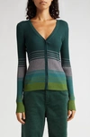 Staud Cargo Stripe Rib Cardigan In Pine Forest