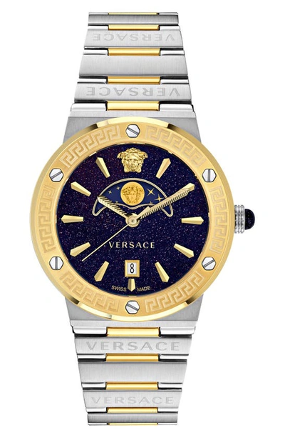 Versace Men's Greca Logo Moonphase Stainless Steel Bracelet Watch/38mm In Two Tone