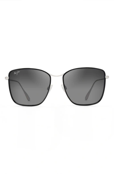 Maui Jim Tiger Lily Gradient Polarizedplus2® Square Sunglasses In Gloss Black/ Silver