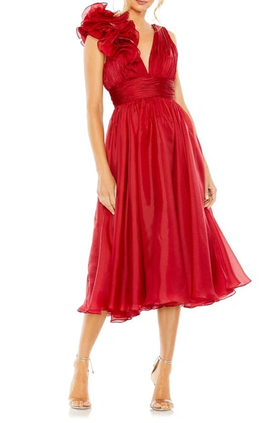 Mac Duggal Empire Rosette Midi Dress In Wine