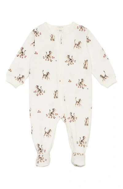 Firsts By Petit Lem Babies' Kittens Stretch Organic Cotton Footie In White