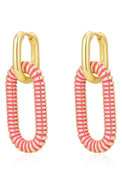Luv Aj Le Signe Neon Pink Loop Hoop Drop Earrings In Gold