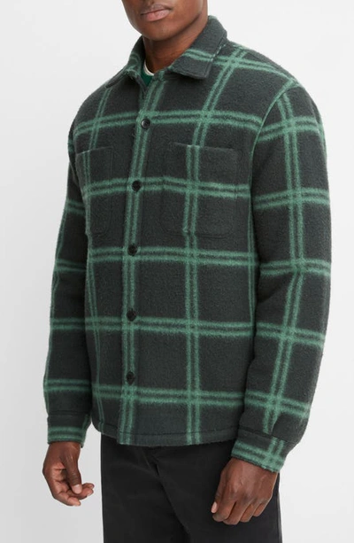 Vince Windowpane Plaid Shirt Jacket In Midnight Forest Green