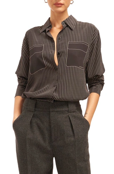 Equipment Signature Slim Fit Stripe Silk Button-up Shirt In True Black And Fr
