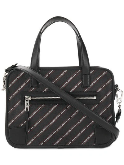 Karl Lagerfeld Striped Logo Bowling Bag In Black