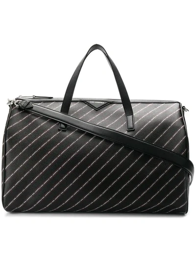 Karl Lagerfeld Striped Logo Weekender Bag In Black