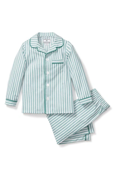 Petite Plume Kids' Emerald Ticking Stripe Two-piece Pajamas In Green