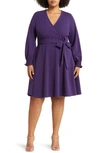 Leota Perfect Long Sleeve Faux Wrap Dress In Solid Crown Jewel