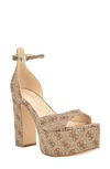 Guess Selima Ankle Strap Platform Sandal In Medium Brown Multi- Textile