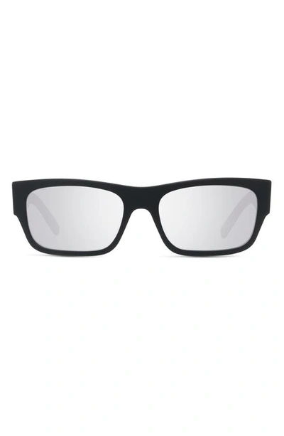 Givenchy 4g 56mm Rectangular Sugnlasses In Matte Black / Smoke Mirror