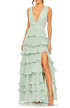 Ieena For Mac Duggal Tiered Ruffle A-line Gown In Sage