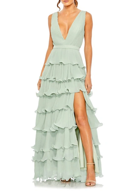 Ieena For Mac Duggal Tiered Ruffle A-line Gown In Sage