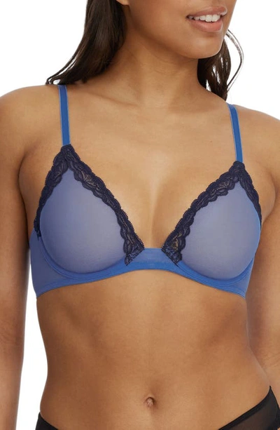 Skarlett Blue Passion Underwire Plunge Unlined Mesh Bra In Blue/ Eclip