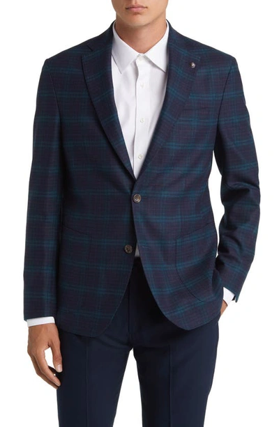 Jack Victor Midland Soft Constructed Plaid Stretch Wool Sport Coat In Navy/olive