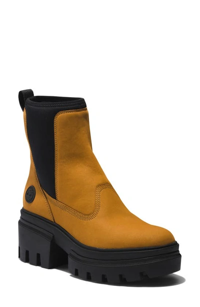 Timberland Everleigh Platform Chelsea Boot In Wheat Nubuck