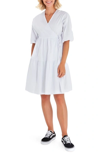 Accouchée Tie Waist A-line Maternity/nursing Wrap Dress In White