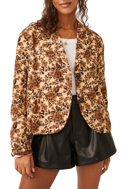 Free People Cali Floral Print Boxy Single Breasted Blazer In Brown