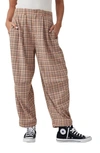 Free People Turning Point Plaid Trousers In Neutral Combo