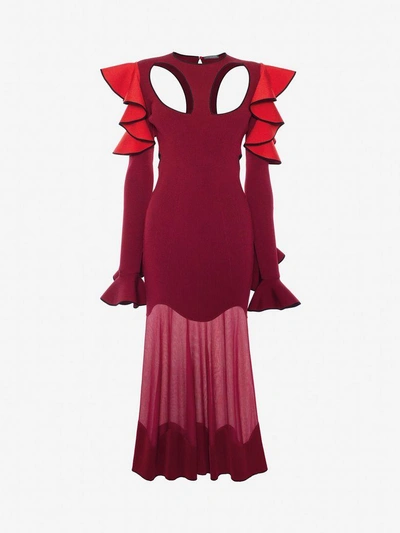 Alexander Mcqueen Harness Midi Knit Dress In Dark Rose/red