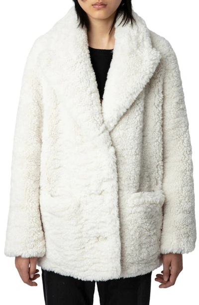 Zadig & Voltaire Fleur Soft Curly Teddy Faux Fur Jacket In Sugar