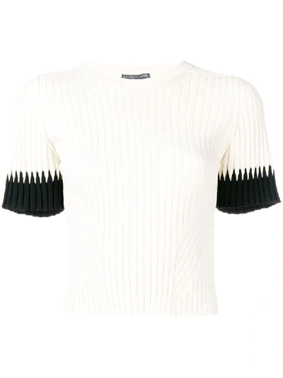 Alexander Mcqueen Contrast-cuff Ribbed-knit T-shirt In Ivory/black