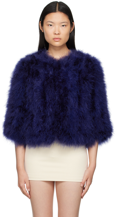 Yves Salomon Feather Cropped Jacket In Violet