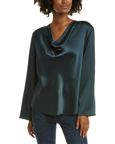 Vince Cowl Neck Silk Blouse In Green