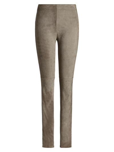 Ralph Lauren Women's Eleanora Stretch Suede Skinny Pants In Classic Light Grey