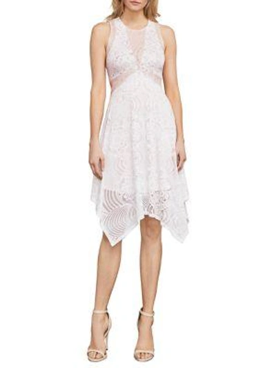 Bcbgmaxazria Meilani Asymmetrical Floral Lace Dress In White