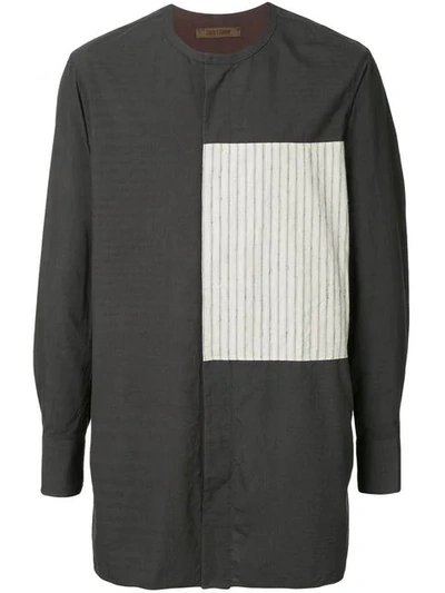 Ziggy Chen Striped Panel Long Line Shirt In Grey