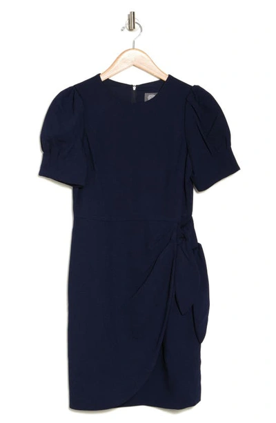 Vince Camuto Puff Sleeve Side Gather Crepe Dress In Navy