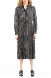 Max Studio Long Sleeve Pleated Shirtdress In Black/tp Disc Dt Gradient