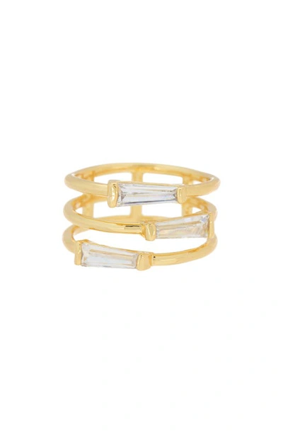 Covet Baguette Crystal Faux Stack Ring In Gold