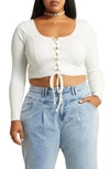 Bp. Lace-up Organic Cotton Blend Top In Ivory
