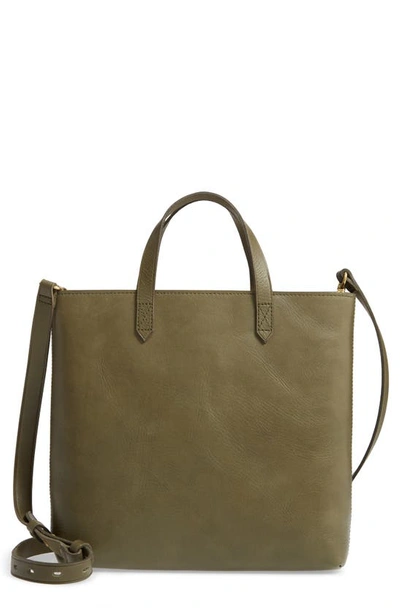 Madewell Small Transport Leather Crossbody Tote In Muted Olive