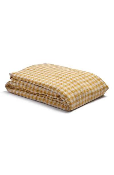 Piglet In Bed Gingham Linen Duvet Cover In Honey