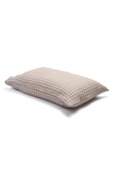 Piglet In Bed Set Of 2 Gingham Linen Pillow Cases In Mushroom