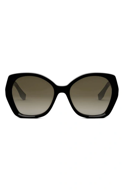 Fendi The  Lettering 57mm Gradient Butterfly Sunglasses In Shiny Black / Gradient Brown