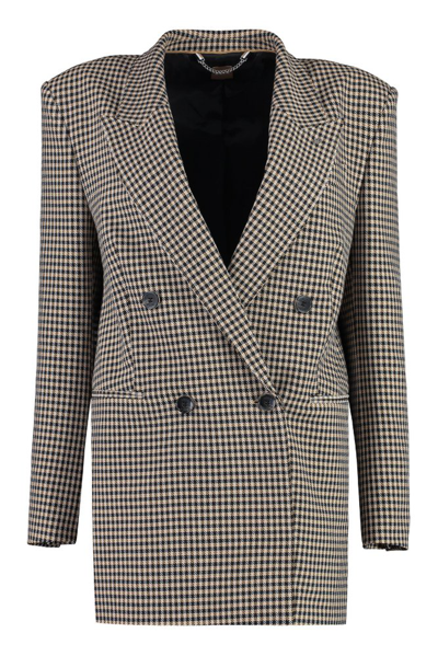 Hugo Boss Double-breasted Relaxed-fit Jacket In Houndstooth Stretch Cloth In Beige