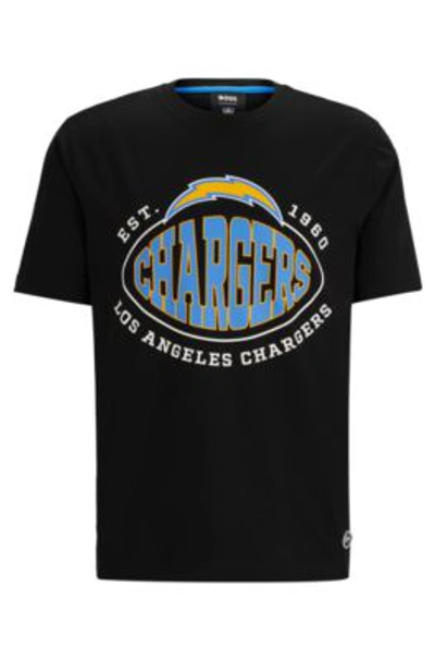 Hugo Boss Boss X Nfl Stretch-cotton T-shirt With Collaborative Branding In Chargers Black