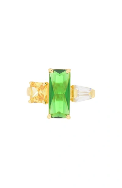Covet Baguette Crystal Three-stone Ring In Green