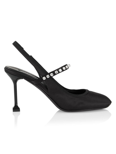 Miu Miu 85mm Crystal-embellished Satin Pumps In Black